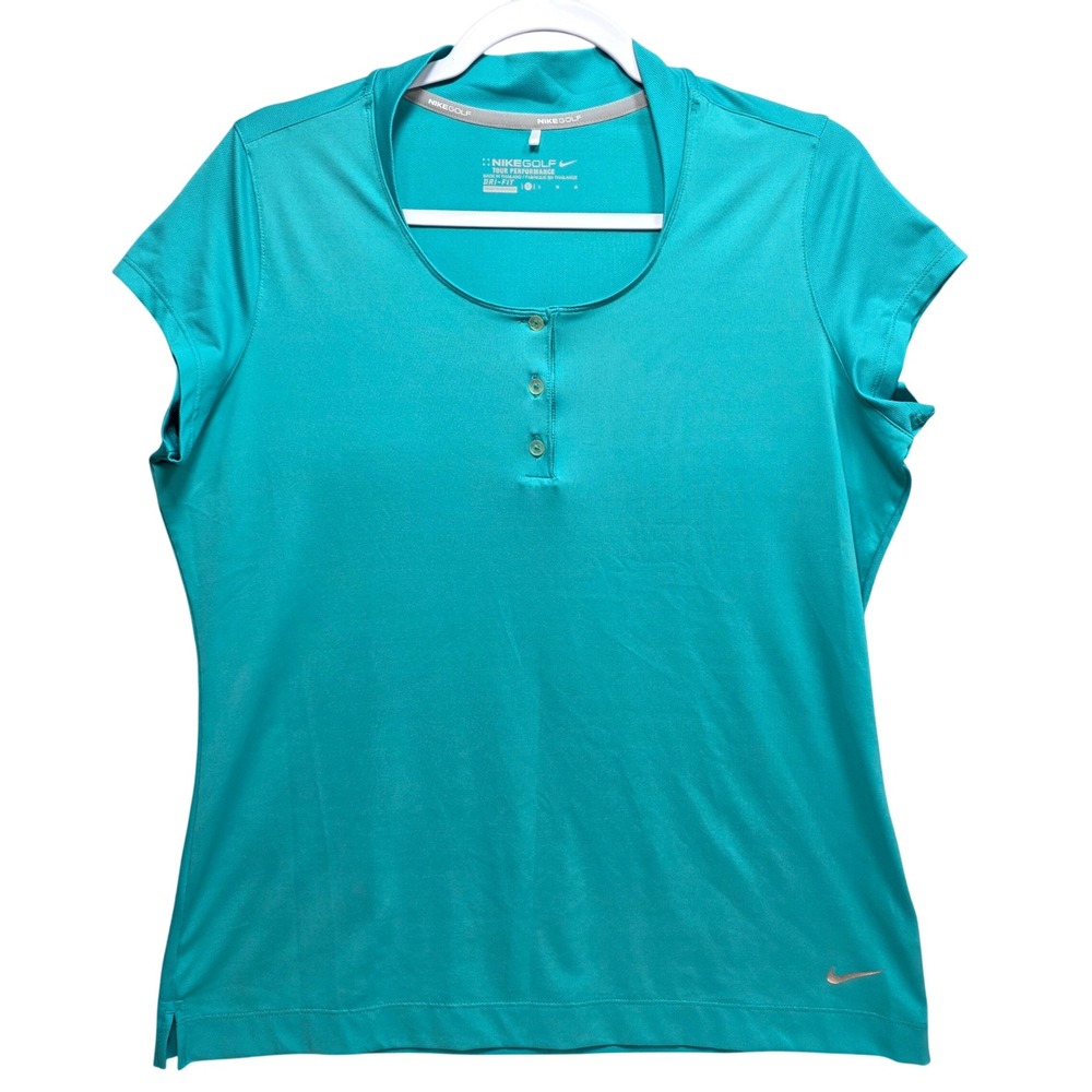 Nike Golf Tour Performance Dri Fit Henley Polo Shirt Womens L Cap Sleeve Blue